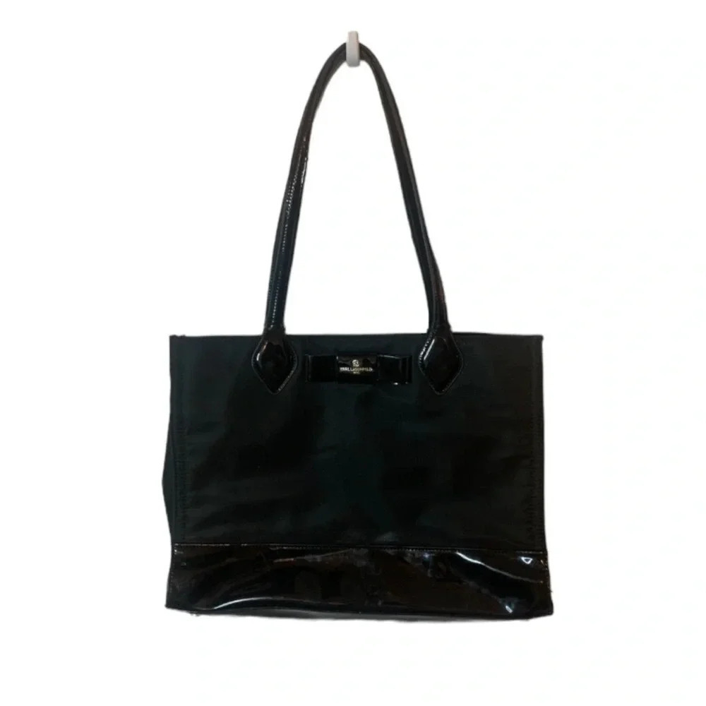 Karl Lagerfeld Penny Bow Patent Leather & Nylon Tote
